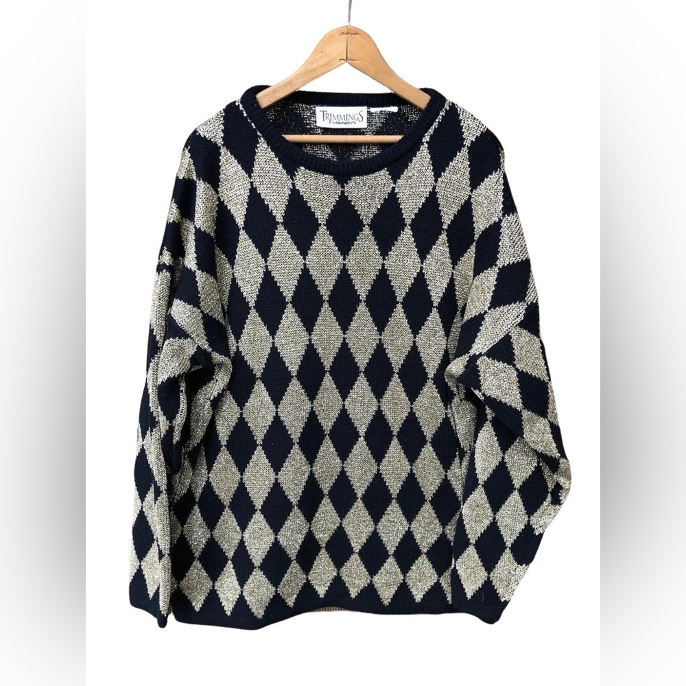 Vintage Sweater Tacky Xmas party pullover Harlequin pattern Plus size XL or 2XL?